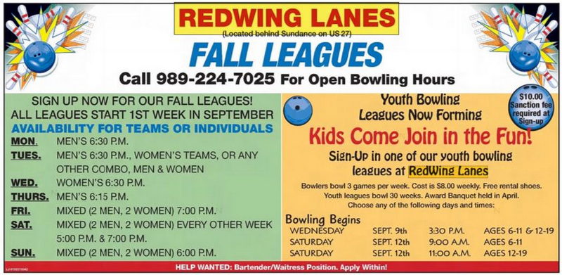 Redwing Lanes (Redwing Bowling Lanes) - Aug 9 2015 Ad